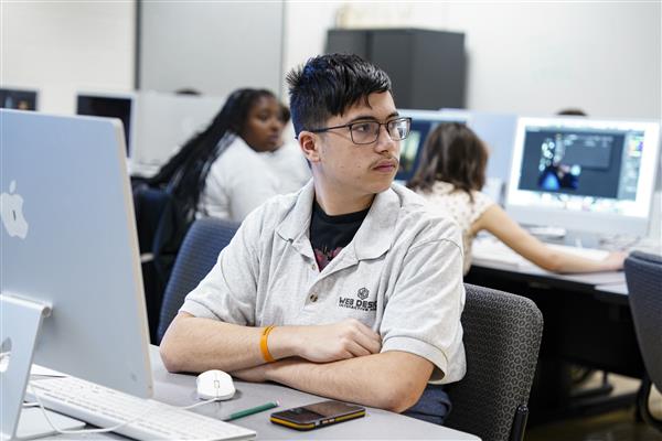 WEB DESIGN & INTERACTIVE MEDIA students working on computers